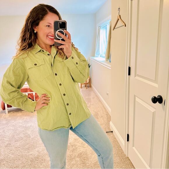 THE GREAT. Green cotton Button Front Top Jacket Medium 2 - Picture 1 of 11